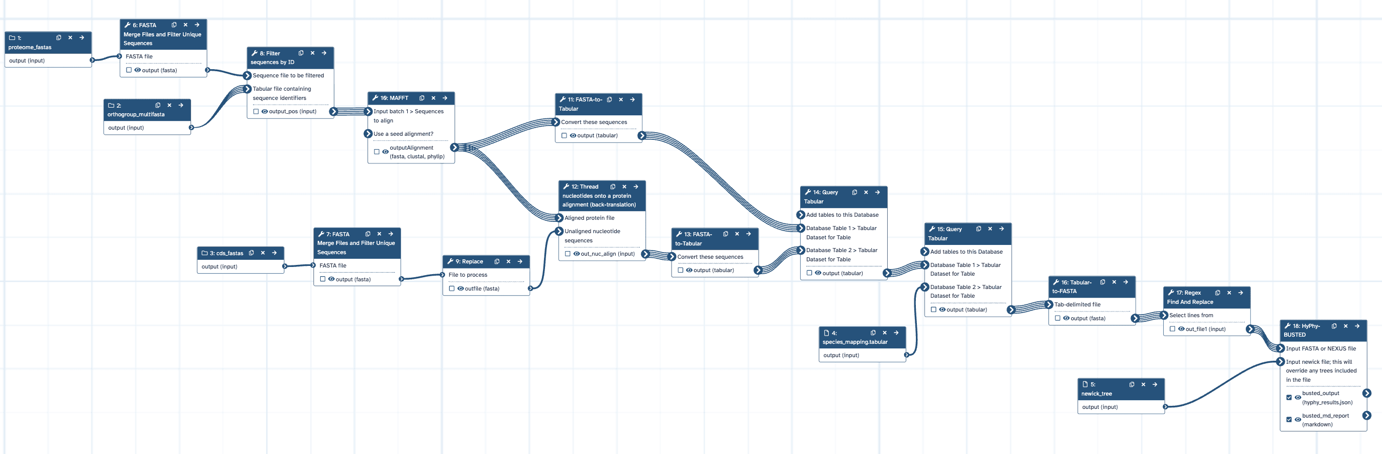 Galaxy workflow visualization for PhyloDIVaS dN/dS pipeline